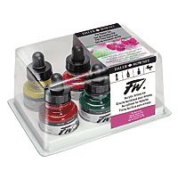 Daler-Rowney FW Acrylic Ink Bottle 6-Color Shimmering Set with Empty Marker  - Acrylic Set of Drawing Inks for Artists and Students - Art Ink